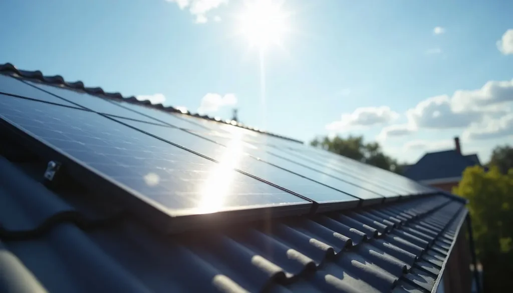 Solarkollektoren auf dem Dach eines Wohngebäudes als Maßnahme zur Verbesserung der Energieeffizienz